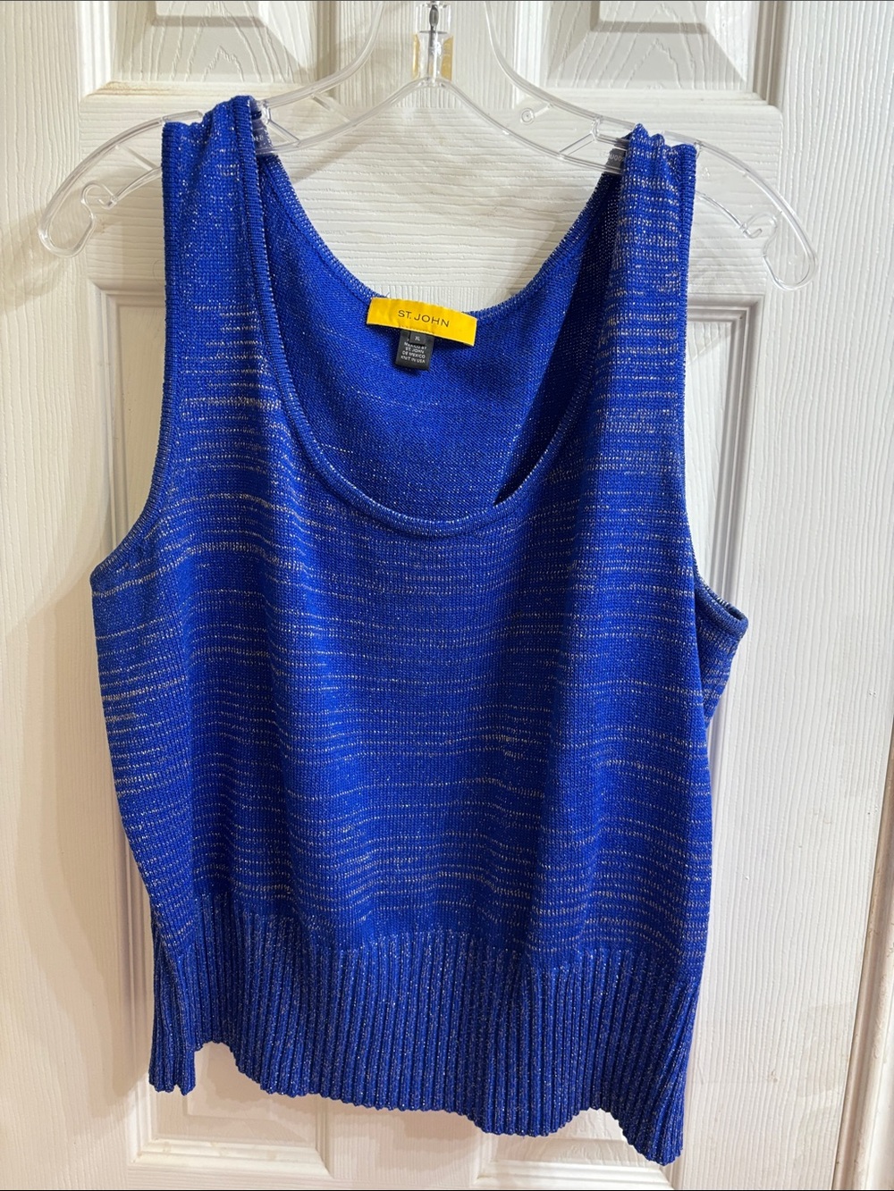 St. John Royal Blue shimmering Metallic Knit Tank. EUC